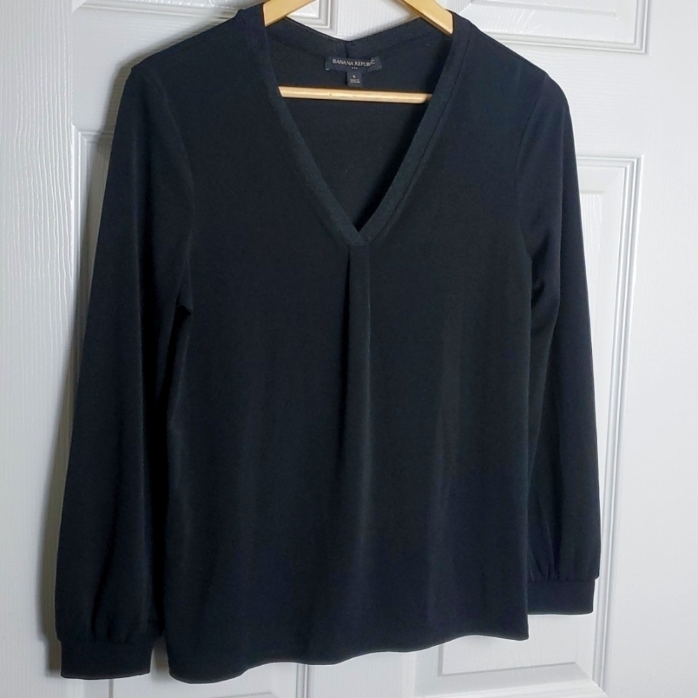 Banana Republic Double V-Neck Long Sleeve Pullover Black Blouse Size Small